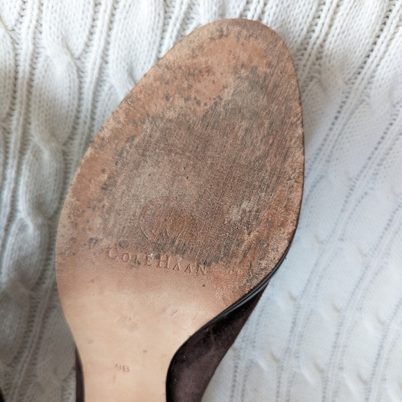 Cole Haan Leather Mules Slip On Heels Shoes 9 Brown Studded‎ Grommets - Picture 10 of 14